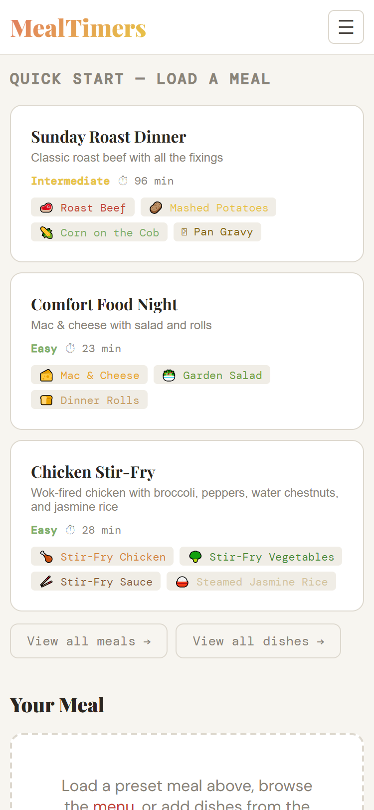 Meal Timers mobile screenshot